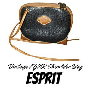 Esprit Vintage Vegan Leather Black Brown Y2K Crossbody Classic Preppy Old Money